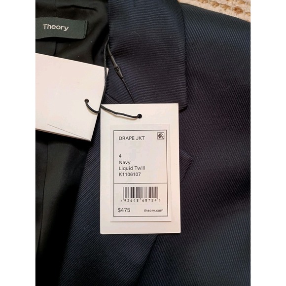 Theory Liquid Twill Drape Jacket Navy Size 4 NWT $475 Blazer Drawstring Waist - Picture 14 of 16